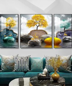 Bộ 3 Tranh Sứ Pha Lê Treo Tường Phòng Khách Hiện Đại