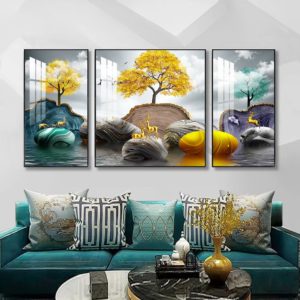 Bộ 3 Tranh Sứ Pha Lê Treo Tường Phòng Khách Hiện Đại