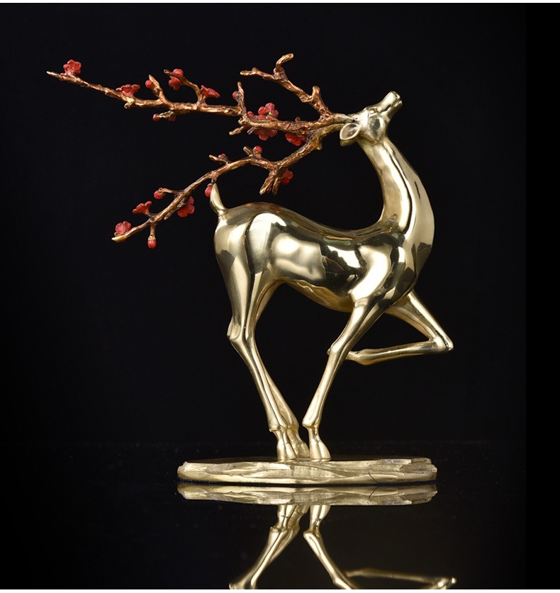 Tượng hươu bằng đồng để bàn chiêu tài lộc