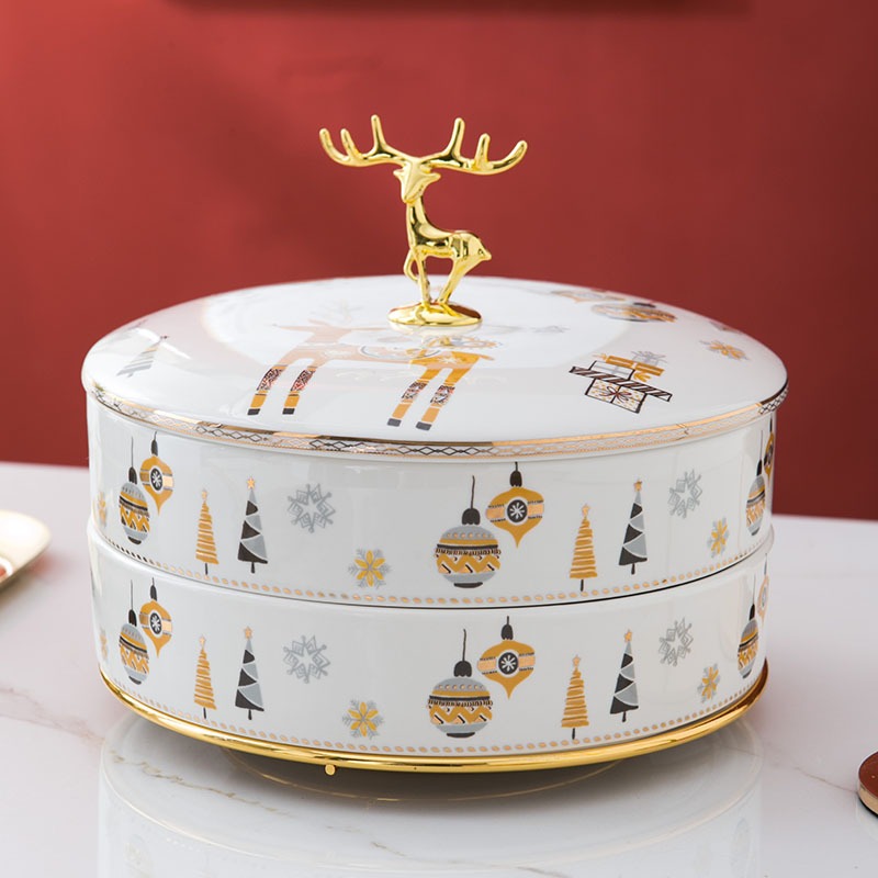 Khay mứt 2 tầng bằng gốm sứ đẹp