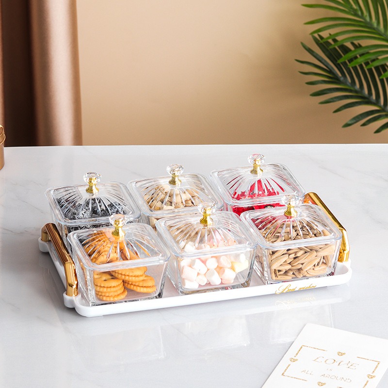 Khay mứt kính 6 hộp hình vuông