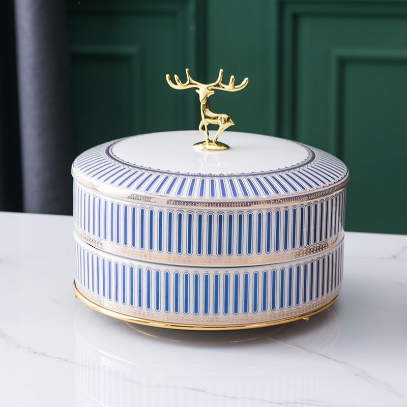 Khay mứt 2 tầng bằng gốm sứ đẹp