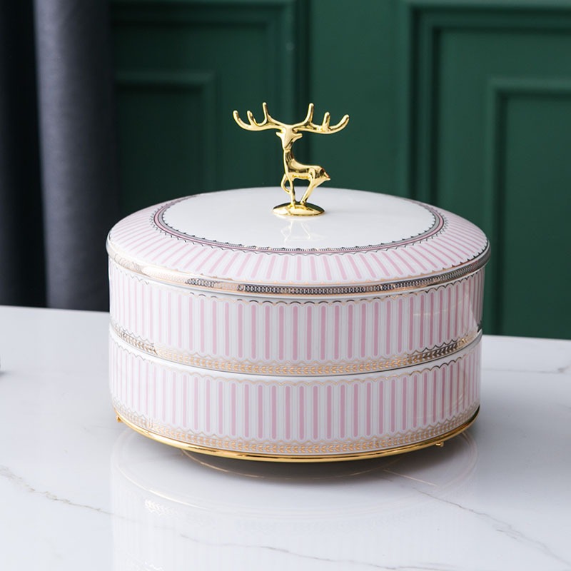 Khay mứt 2 tầng bằng gốm sứ đẹp