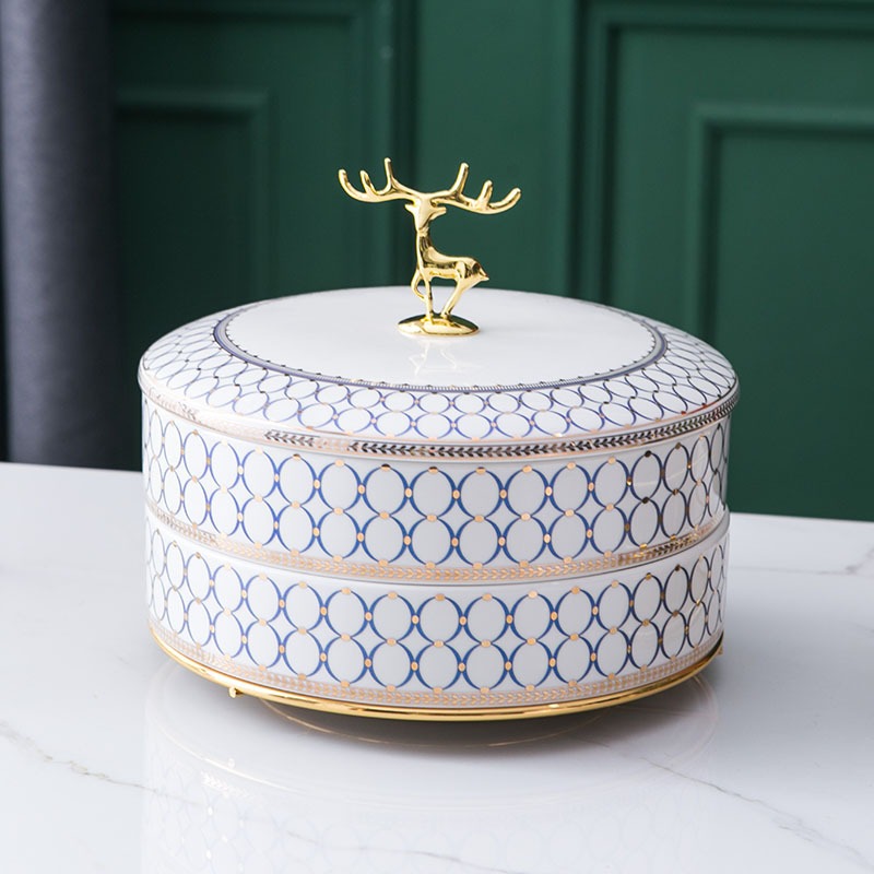 Khay mứt 2 tầng bằng gốm sứ đẹp