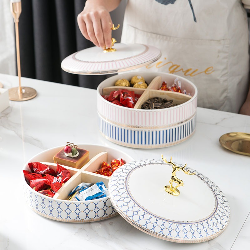 Khay mứt 2 tầng bằng gốm sứ đẹp