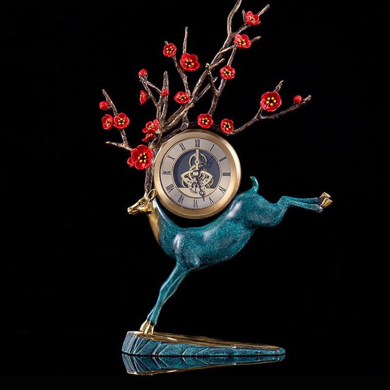 Tượng hươu bằng đồng kết hợp đồng hồ