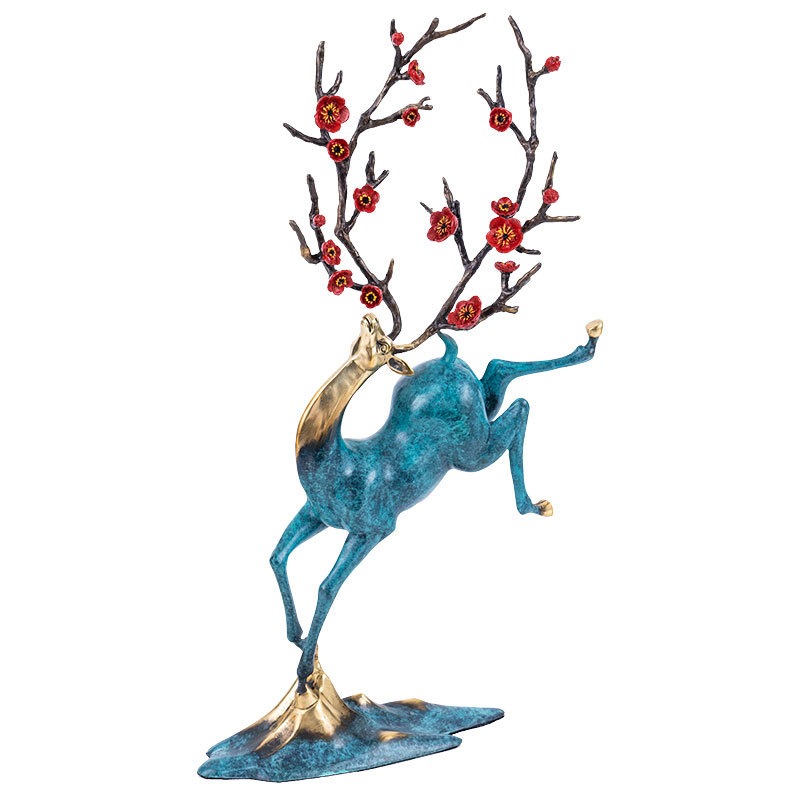 Tượng hươu phong thủy sừng hoa mai đỏ
