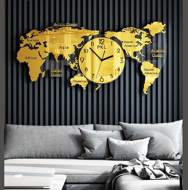 Đồng hồ treo tường bản đồ Thế Giới cao cấp