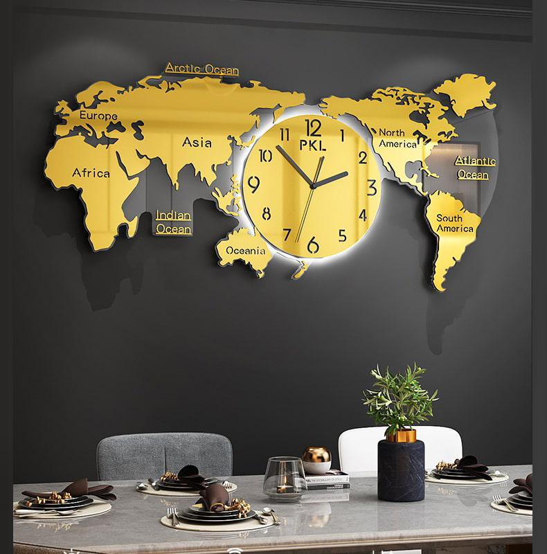 Đồng hồ treo tường bản đồ Thế Giới cao cấp