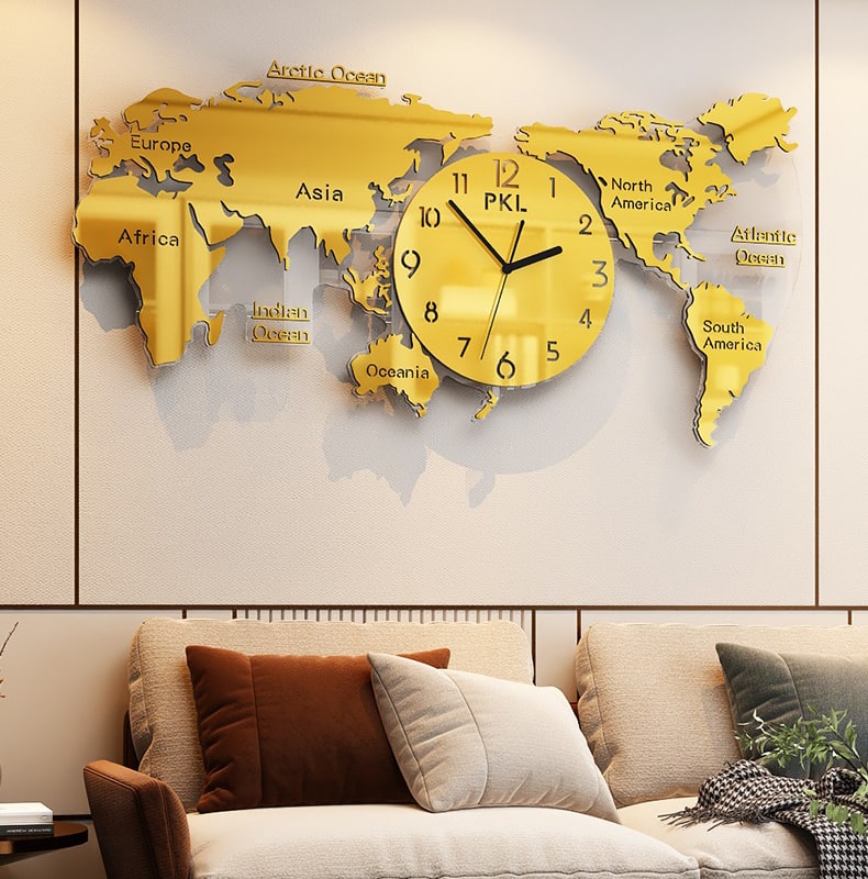 Đồng hồ treo tường bản đồ Thế Giới cao cấp