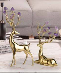 Tượng hươu Sika gắn đá thạch anh