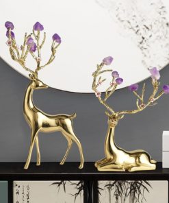 Tượng hươu Sika gắn đá thạch anh