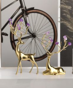 Tượng hươu Sika gắn đá thạch anh