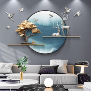 Phù điêu treo tường hươu và núi