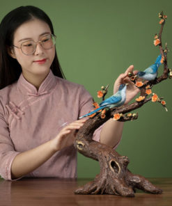 Đôi chim hỷ tước đậu cành mai cao cấp