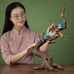 Đôi chim hỷ tước đậu cành mai cao cấp
