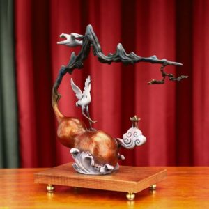 Decor hạc đứng Hồ Lô bằng đồng