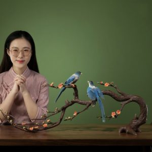 Decor đôi chim uyên ương trên cành mai trang trí