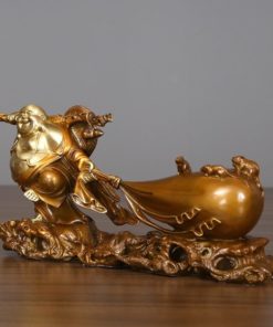 Tượng Di Lặc kéo tiền vàng trang trí