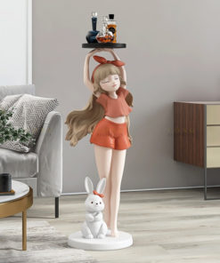 Tượng cô gái thỏ bưng khay decor phòng khách