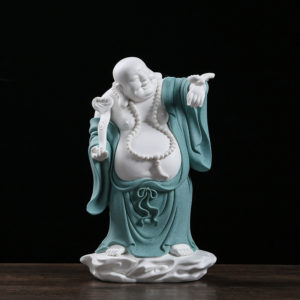 Tượng Phật di lặc cầm gậy như ý decor CD1127