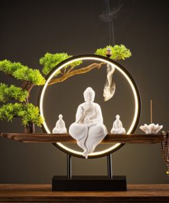 Thác khói trầm hương kết hợp tượng Phật