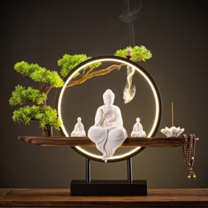 Thác Khói Trầm Hương Kết Hợp Tượng Phật - Shop Decor Hà Nội