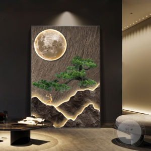 Tranh hiện đại núi và mặt trăng đẹp