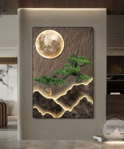 Tranh hiện đại núi và mặt trăng đẹp