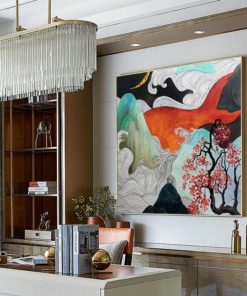 Tranh sơn dầu trừu tượng cá và biển cả