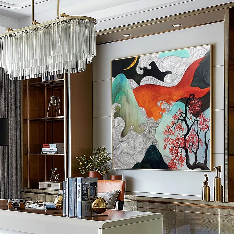 Tranh sơn dầu trừu tượng cá và biển cả