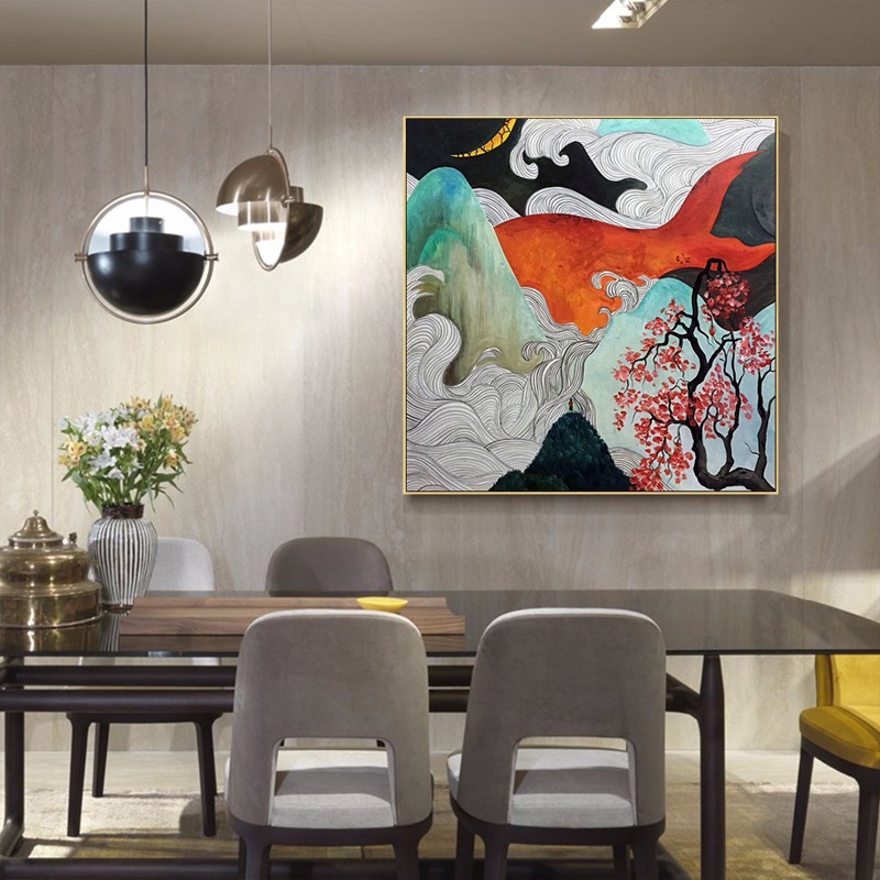 Tranh sơn dầu trừu tượng cá và biển cả