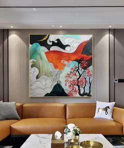 Tranh sơn dầu trừu tượng cá và biển cả