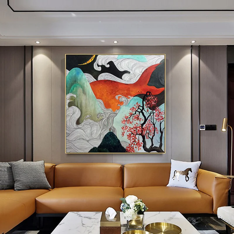 Tranh sơn dầu trừu tượng cá và biển cả