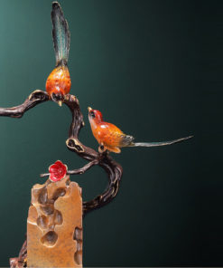 Tượng chim uyên ương đậu cành mai đỏ CD1829