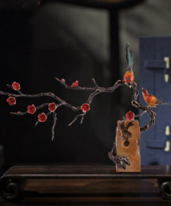 Tượng chim uyên ương đậu cành mai đỏ CD1829