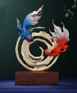 Tượng đôi cá múa lượn bằng đồng