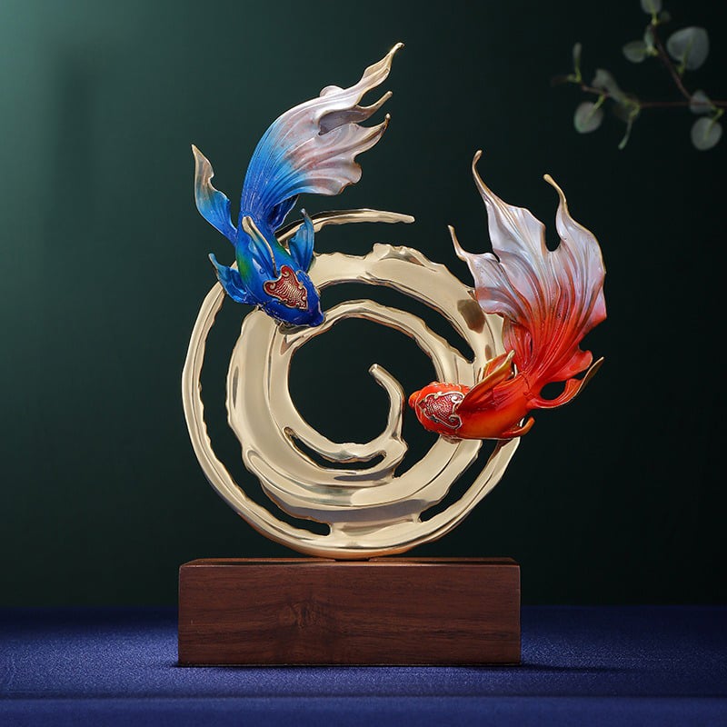 Tượng đôi cá múa lượn bằng đồng Tượng đôi cá múa lượn bằng đồng