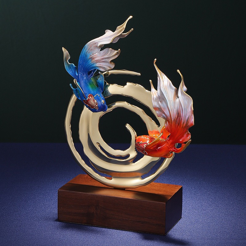 Tượng đôi cá múa lượn bằng đồng