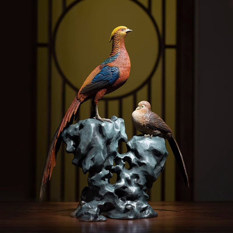 Tượng đôi chim trĩ bằng đồng