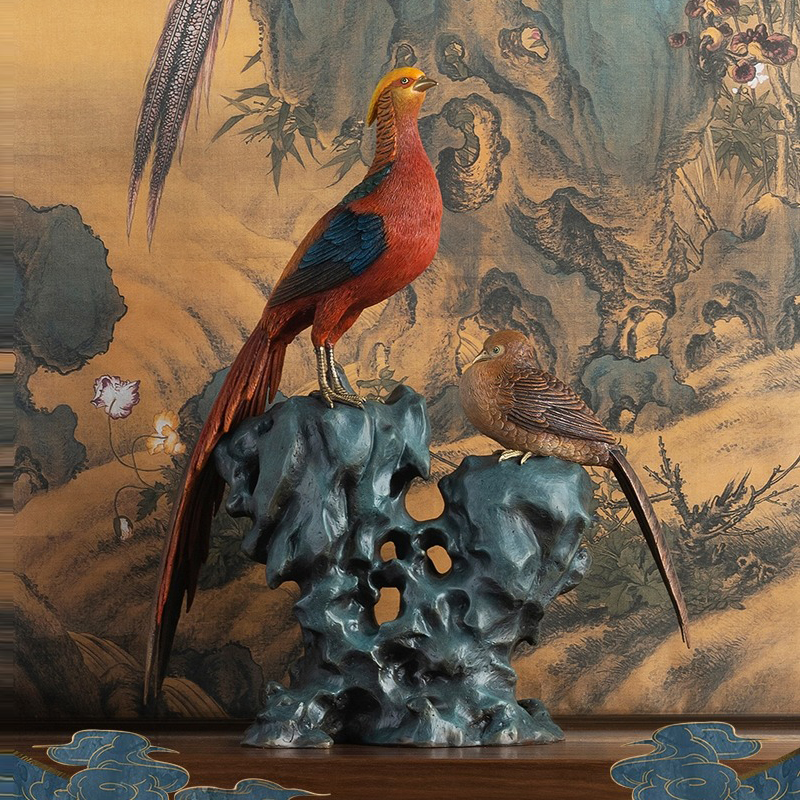 Tượng đôi chim trĩ bằng đồng