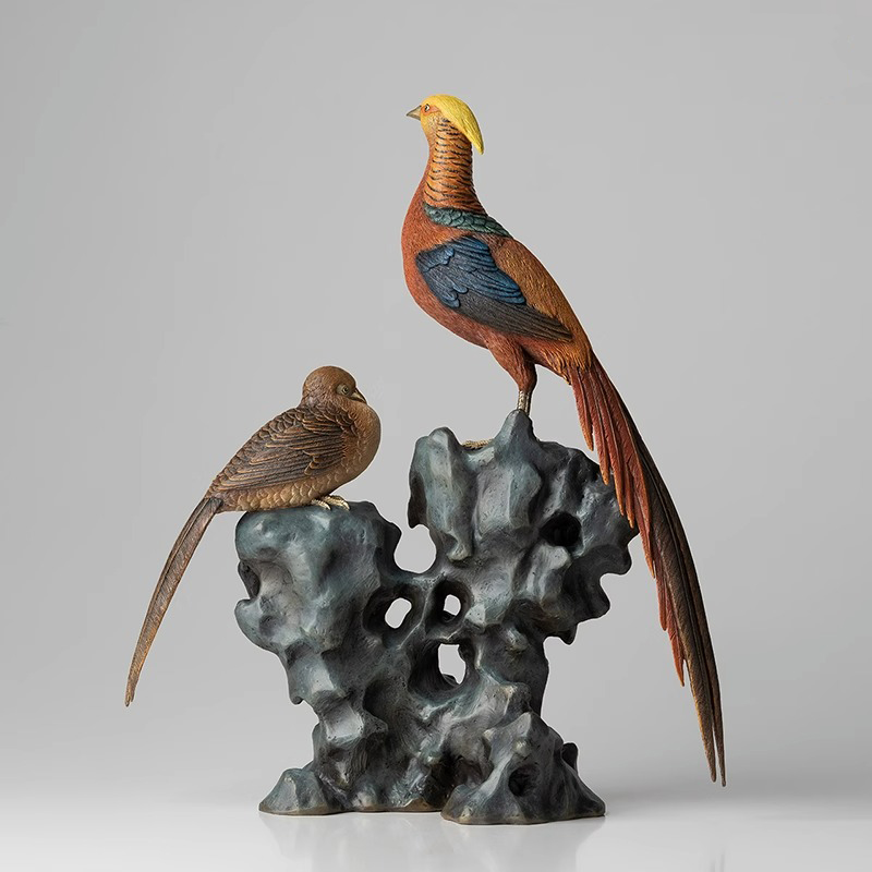 Tượng đôi chim trĩ bằng đồng