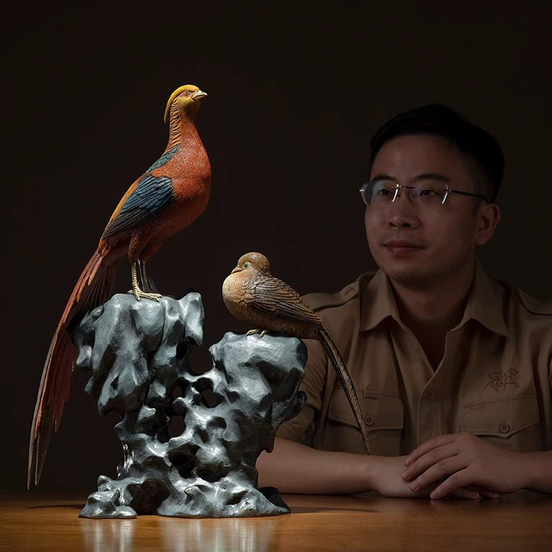 Tượng đôi chim trĩ bằng đồng