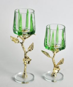 Đôi Chân Nến Pha Lê Nghệ Thuật Ánh Lộc Xanh