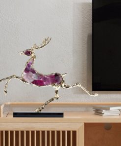 Tượng Hươu Gắn Đá Để Bàn