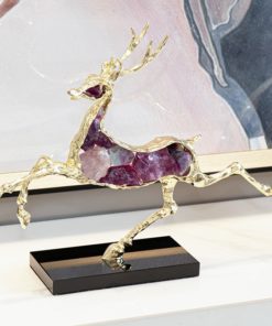 Tượng Hươu Gắn Đá Để Bàn