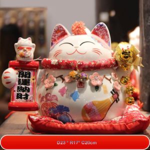 Mèo Thần Tài Gốm Sứ Đón Lộc - Shop Decor Hà Nội
