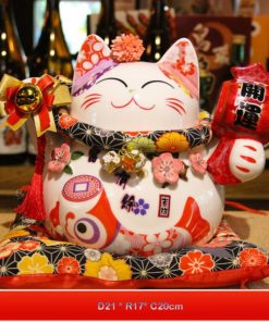Mèo Thần Tài Gốm Sứ Đón Lộc