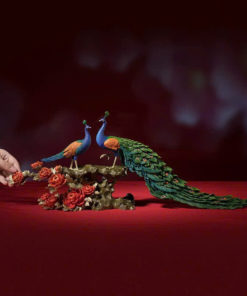 Tượng Đôi Chim Công Đứng Cành Hồng