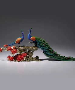 Tượng Đôi Chim Công Đứng Cành Hồng